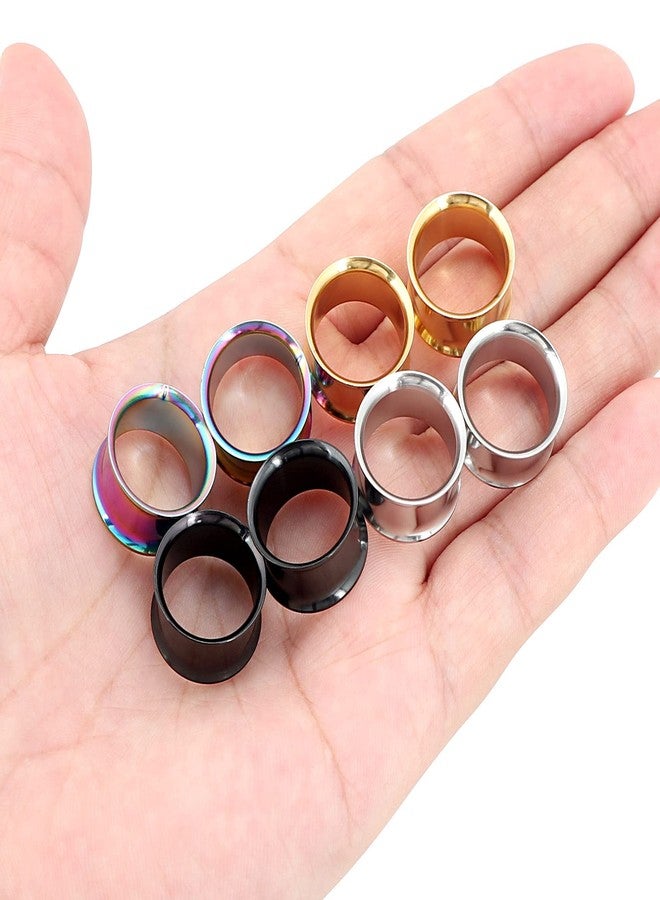 Qmcandy 4 Pairs Stainless Steel Double Twin Flare Flesh Tunnel Ear Plug Gauges 00g - Image 2